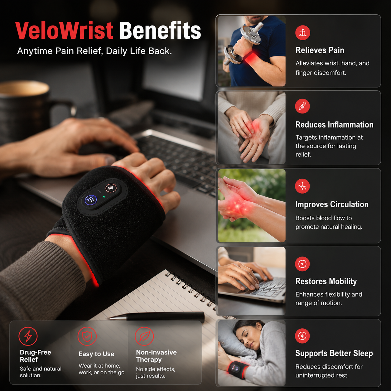 VeloWrist™ — Wrist Light Therapy Wrap
